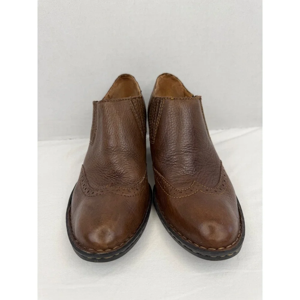 Born Brown‎ Leather Wingtip Shooties Block Heel Ankle Booties W82419 Size 8/39